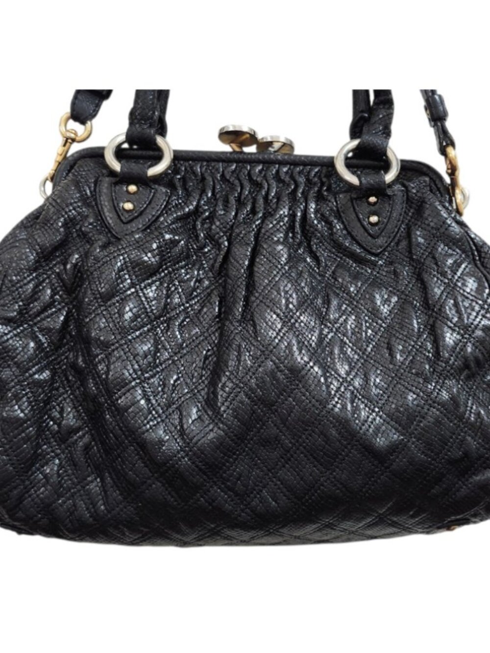 Marc Jacobs Rare Vintage Reptile Embossed Leather Bag Black Chain Strap Satchel - Picture 3 of 16